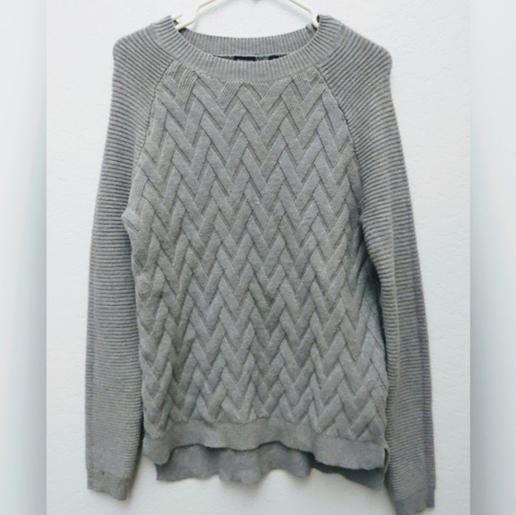 Cyrus Sweaters - DEVOTION BY CYRUS CHEVRON WAFFLE KNIT GRAY SWEATER